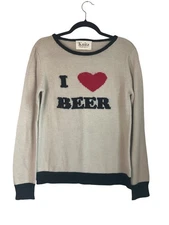 For Love & Lemons Knitz I Love Beer Crewneck Sweater Angora Bl