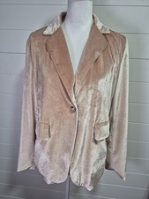Champagne Velvet Single Button Stretch Blazer With Gold Button Accent On Cuffs M