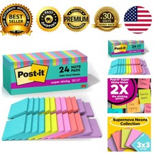 Super Sticky Notes 3 x 3 in Supernova Neons 24 Pads