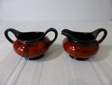 CANUCK CANADA EVANGELINE Vintage orange pottery SUGAR BOWL & CREAMER MILK JUG