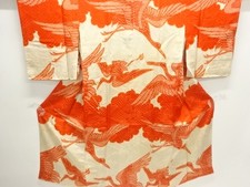20494# JAPANESE KIMONO / ANTIQUE JUBAN / SILK / CRANE & CLOUD