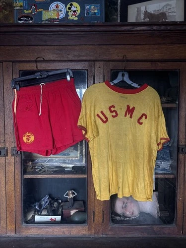 Vintage 1960s Vietnam Era USMC Shirt Shorts Military Athletic Jersey