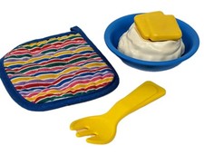 FISHER PRICE FOOD WHIPPED MASHED POTATOES  BUTTER DISH FORK POTHOLDER PLAY FOOD