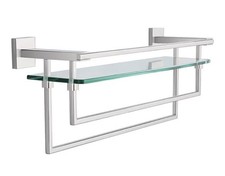 20" Floating Glass Shelf with Towel Rails - Modern Bath Storage in Brushed Nicke