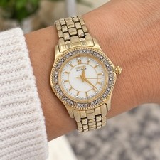 Citizen Eco-Drive Womens Gold Tone Crystal Mother of Pearl Watch Working