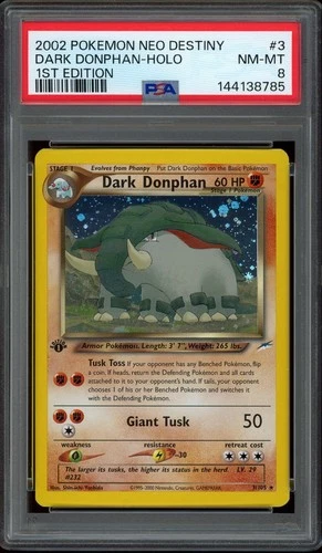 Pokemon PSA 8 1st Edition Dark Donphan 3/105 Neo Destiny Holo Card Near Mint