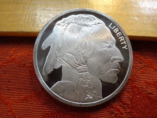 Buffalo Indian Design Silver Towne 1 Oz .999 Silver Bullion Round - No Reserve