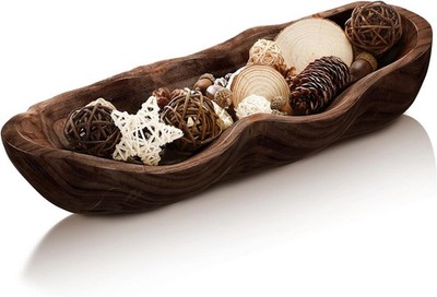1 Pack 16 Inch Wavy Live Edge Dough Bowl Large Size Wood Rustic Dough Bowl 