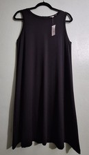 LOFT Womens Black Swing Dress Sleeveless Midi Rayon Blend Minimalist NWT M 