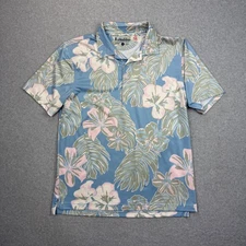 Chubbies Polo Shirt Mens Small Blue Pink Floral Hawaiian Golf Tropical Adult