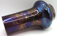 Bohemian Attr. Loetz Iridescent Amethyst Enameled Floral Art Nouveau Glass Vase