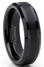 Tungsten Carbide Black Brushed Wedding Band Engagement Ring