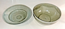 Set of Two Signed Studio Art Pottery Bowls Celadon Glaze Hand Thrown Kaolin Clay