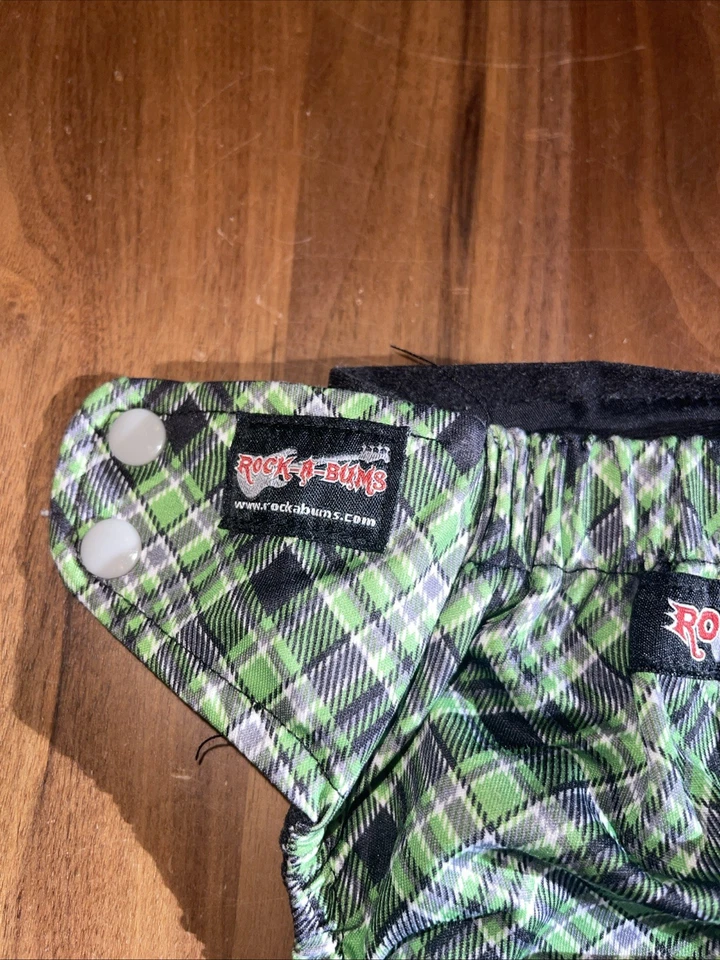 RARE ROCK A BUMS Reuseable Cloth Diaper Green Black HTF PRINT ✨ - Image 4 of 4