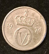 NORVEGIA NORWAY - 10 ORE - 1974 Moneta.
