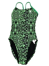 TYR Girls Size 24 Green Black Petra CutOutFit-Y One-Piece TPET7Y Swimsuit