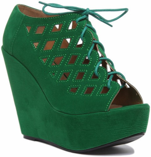 Womens Nomadic High Platform Wedge Peep Toe Sandals In Green Size UK 3 - 8 - Picture 7 of 12