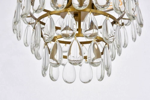 Crystal Tear Drop Flush Mount Ceiling 3 Light Brass Bathroom Bedroom Lighting - Picture 9 of 10
