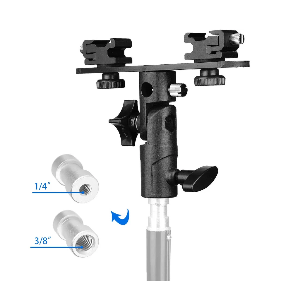 Adjustable Double Flash Bracket Dual Hot Shoe Speedlite Stand Umbrella Holder - Image 4 of 4