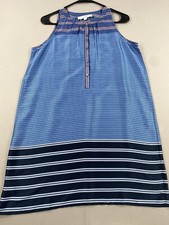 LOFT by Ann Taylor A Line Dress Womens S Small Blue White Henley Sleeveless