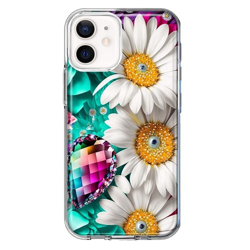 For Apple iPhone 11 Shockproof Hybrid Case, Rainbow Gems Teal Daisies Slim Cover - 第 1/8 張圖片