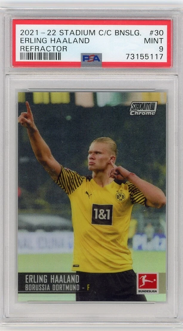 2021-22 Stadium Club Chrome Bundesliga Erling Haaland Refractor #30 PSA 9