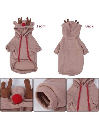 Dog Christmas Outfit Reindeer Custume Fleece Hoodie - Check Photos For Size - Picture 6 of 10