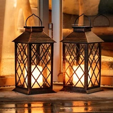 Homemory Solar Lanterns Outdoor Waterproof Hanging with Flickering Flameless ...