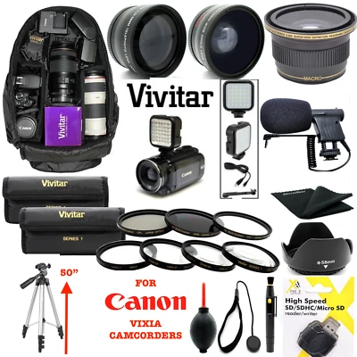 VIVITAR Canon VIXIA HF R800 GIANT HD ACCESSORIES KIT BACKPACK TRIPOD MICROPHONE LENSES