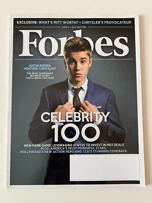 JUSTIN BIEBER VENTURE CAPITALIST * CELEBRITY 100 June 4 2012 FORBES MAGAZINE