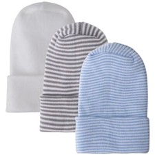 BQUBO Newborn Hospital Hat Infant Baby Hat Cap with 3 Pack: White/Grey/Blue a