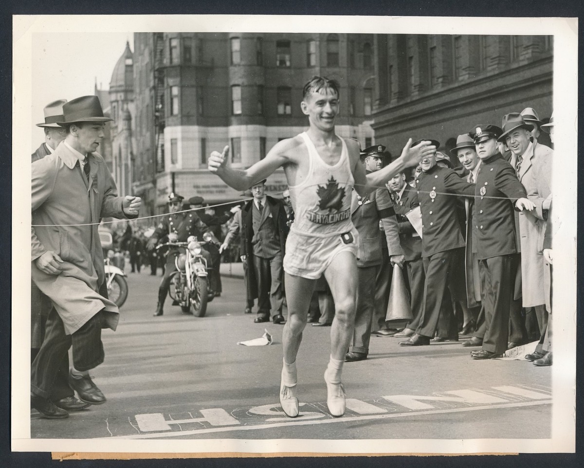 1940 GERARD COTE Boston Marathon Winner at Finish Line Vintage
