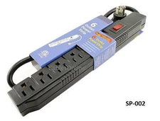 6 Outlet Horizontal Surge Power Strip, 90 Joules, w/ 90 Degree 2ft Cable, SP-002