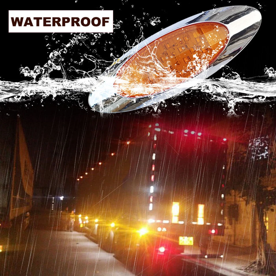 4x 6.5" Amber 16 LED Oval Side Marker Light for Freighliner Peterbilt Semi-Truck - Image 4 of 4