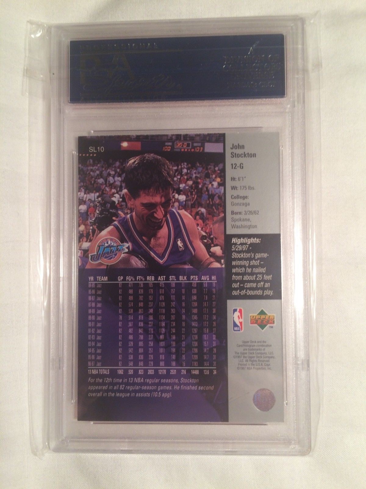 1997 John Stockton Upper Deck Starting Lineup card graded PSA 9 MINT