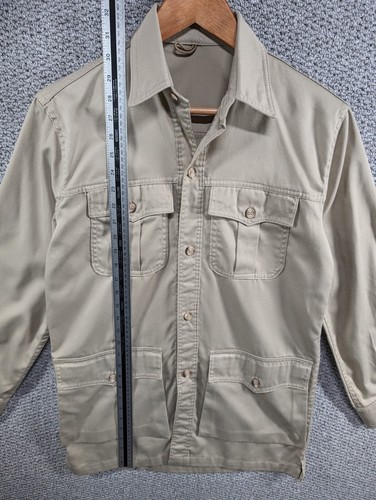 WOOLRICH Vintage Men's Safari Beige Cargo Outdoor Utility Over Shirt Jacket - S - Picture 9 of 13
