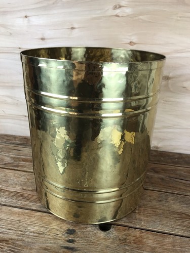 Vintage Brass Hammered Design Planter Flower Pot 6.5x7" Patina - Picture 12 of 12