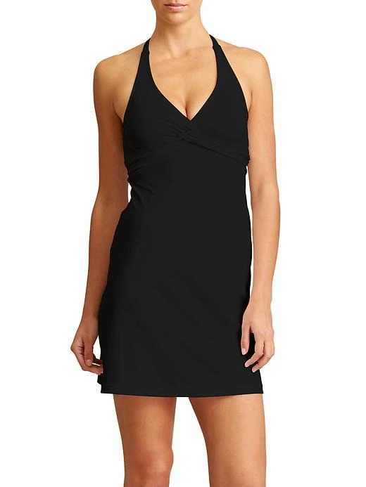 NWT Athleta 34B 34C Black TARA HALTER SWIM DRESS Bra A-Line Summer Beach S  $89