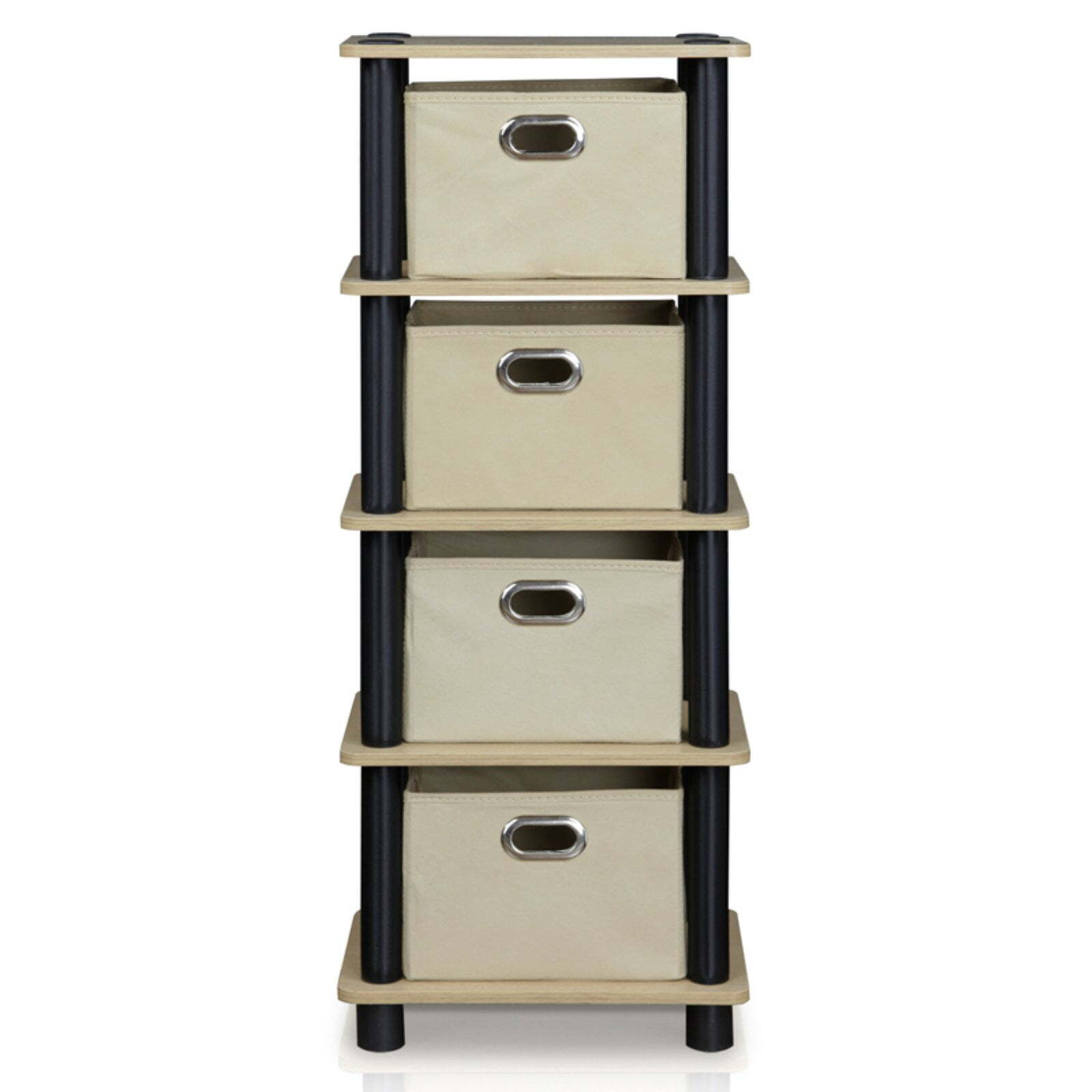 Furinno Oak Turn-N-Tube 4-Bin Storage Rack New Upgrade