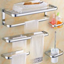 Chrome Modern Bath Accessories Towel Bar Ring Toilet Bathroom Hardware Set xz002