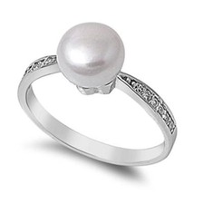 Sterling Silver.925 Freshwater Pearl Clear CZ Ring Size 6 7 8 9 10