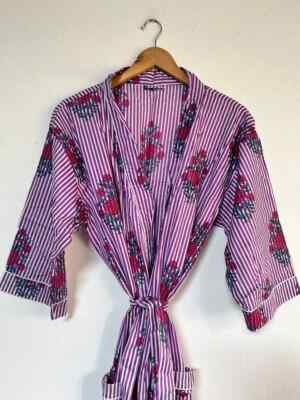 1 PC Indian block Print 100% cotton robe gown Hippie women maxi kimono dresses