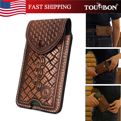 TOURBON Handmake Leather Smart Phone Case Belt Holster Hold 7'' Phone for Gift US