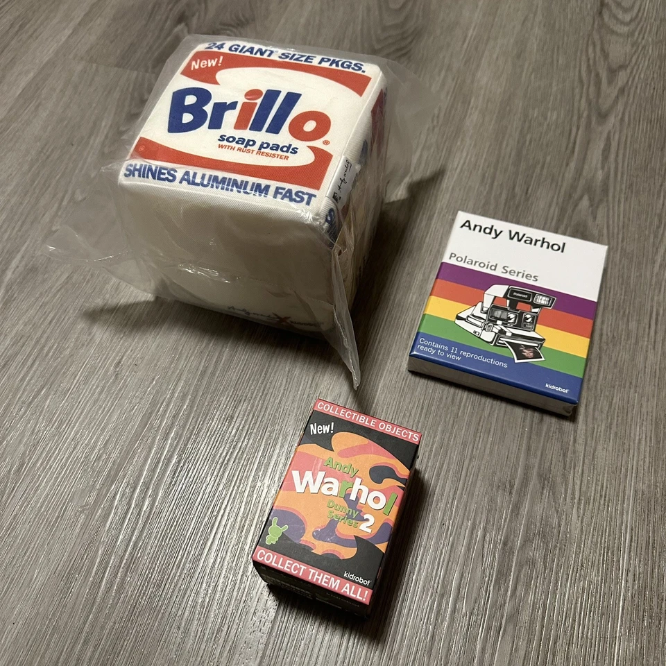 Kidrobot x Andy Warhol Polaroid Brillo Medium Plush Dunny Series 2 Campbells Set - Image 2 of 4