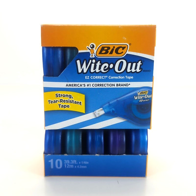 BIC Wite Out White Correction Tape EZ Correct Dry Film Dispenser Erase 10 Pack