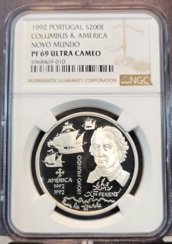 1992 PORTUGAL SILVER 200 ESCUDOS COLUMBUS & THE NEW WORLD NGC PF 69 ULTRA CAMEO