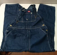 Dickies Men's Zipper Fly Bib Overalls Size 42X30 Dark Wash Denim 