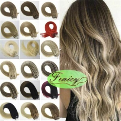 Micro Ring Loop Tip Remy Human Hair Extensions Silicone Micro Beads Link Thick1g