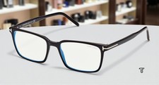 TOM FORD FT5802-B 001 Rectangular Shiny Black Blue Block 53 mm Men's Eyeglasses