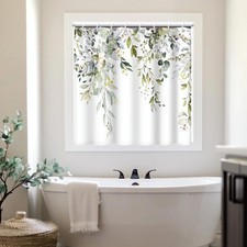 Watercolor Green Eucalyptus Small Short Waterproof Window Curtain 40x36 Inch